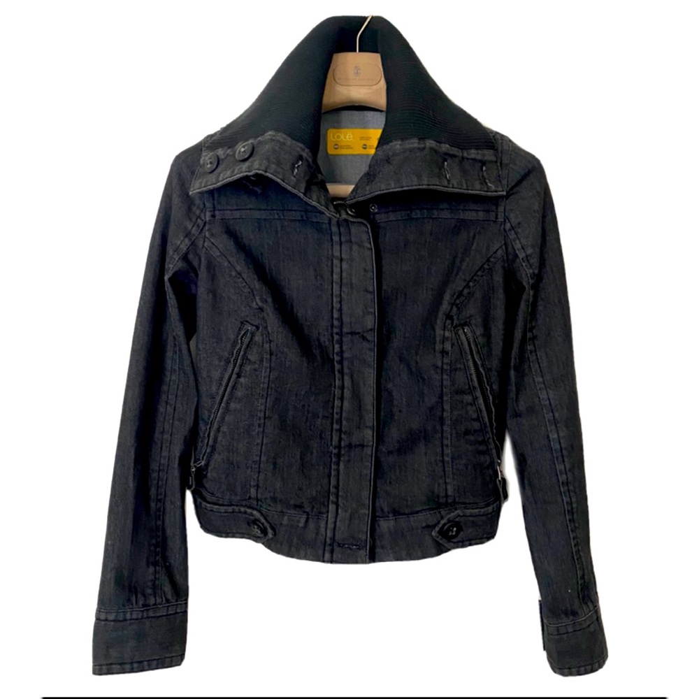 LOLË Denim Biker Jacket, High Collar, Size M